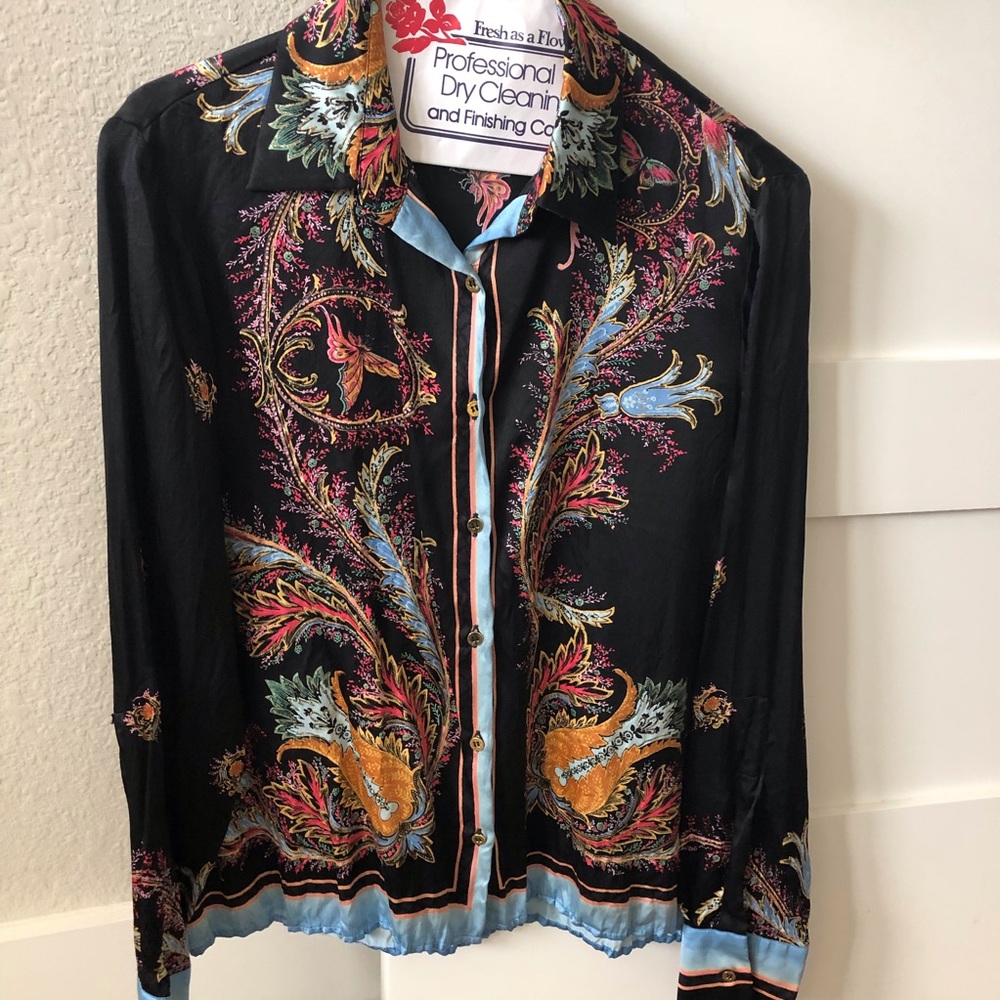 Roberto Cavalli silk painted blouse sz S
